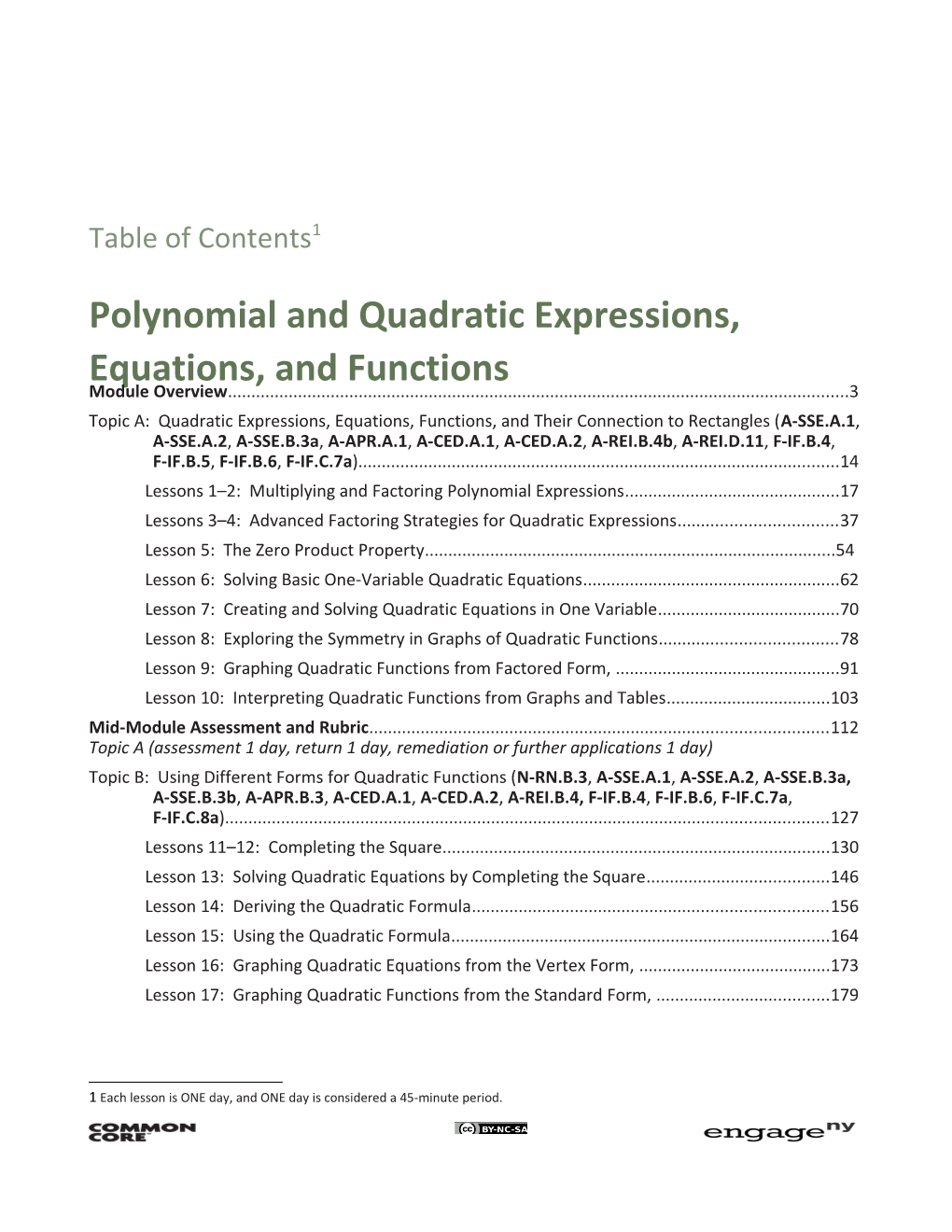 Polynomial and Quadratic Expressions, Equations, and Functions
