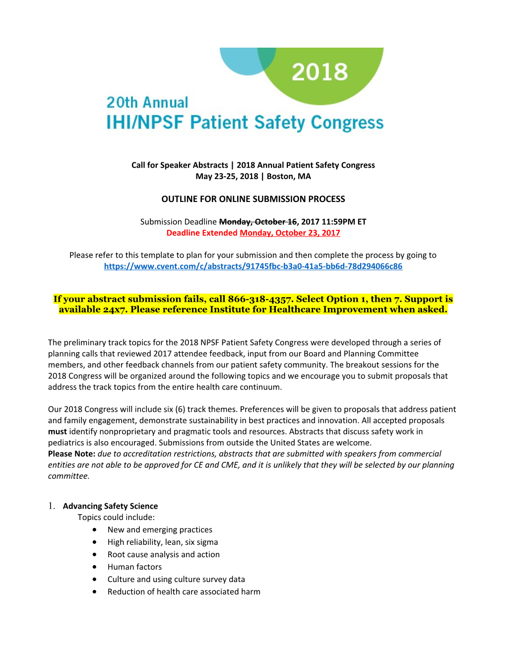 Call for Speaker Abstracts 2018Annual Patient Safety Congress