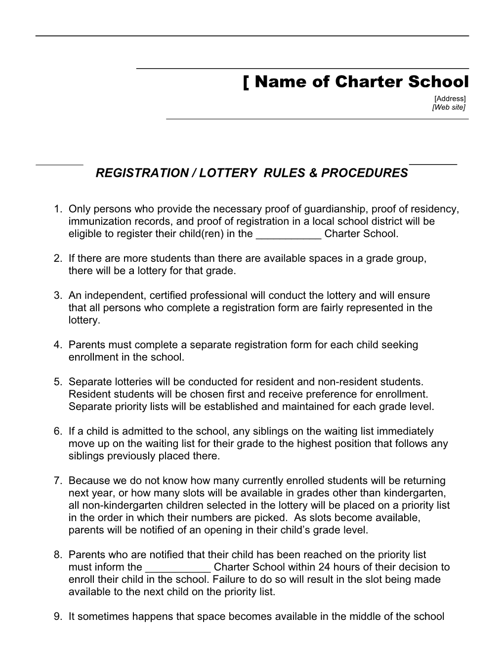 Registration / Lottery Rules & Procedures