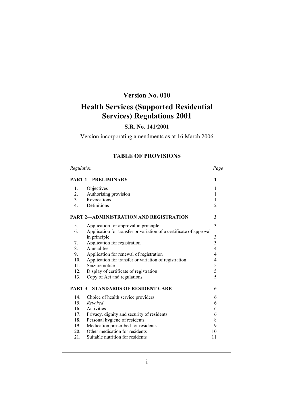 Health Services (Supported Residential Services) Regulations 2001