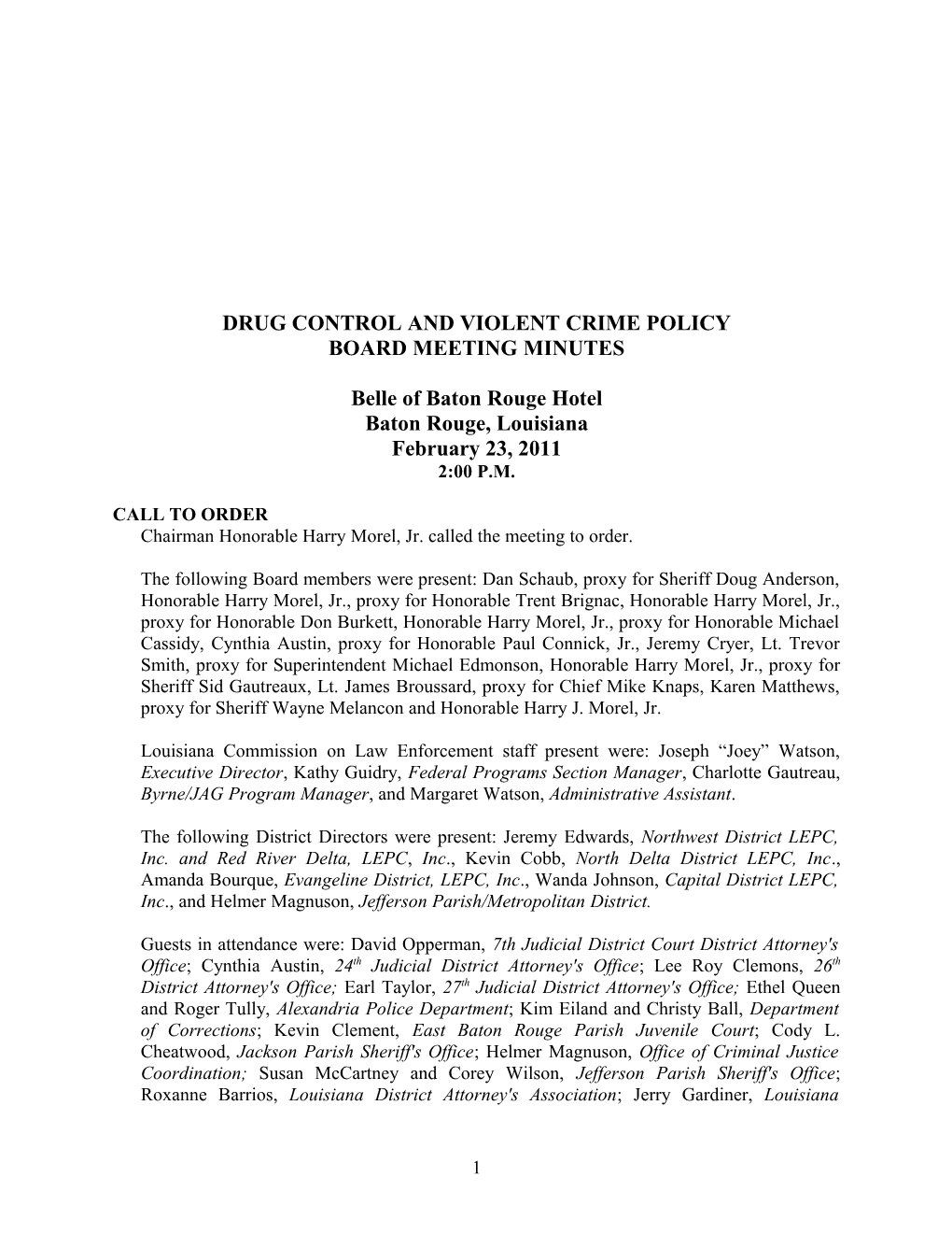 Minutes of Violent Crime and Drug Control Policy Board Meeting