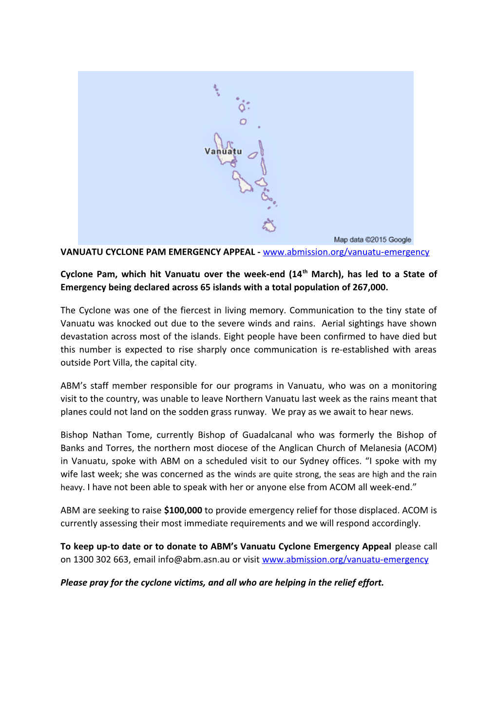Vanuatu Cyclone Pam Emergency Appeal