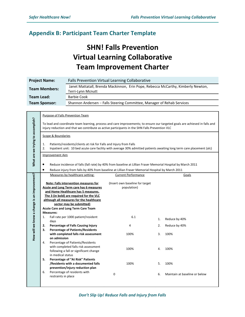 Appendix B: Participant Team Charter Template