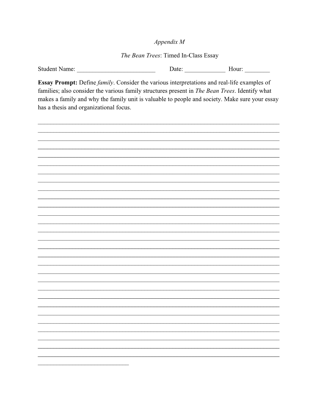 The Bean Trees: Timed In-Class Essay