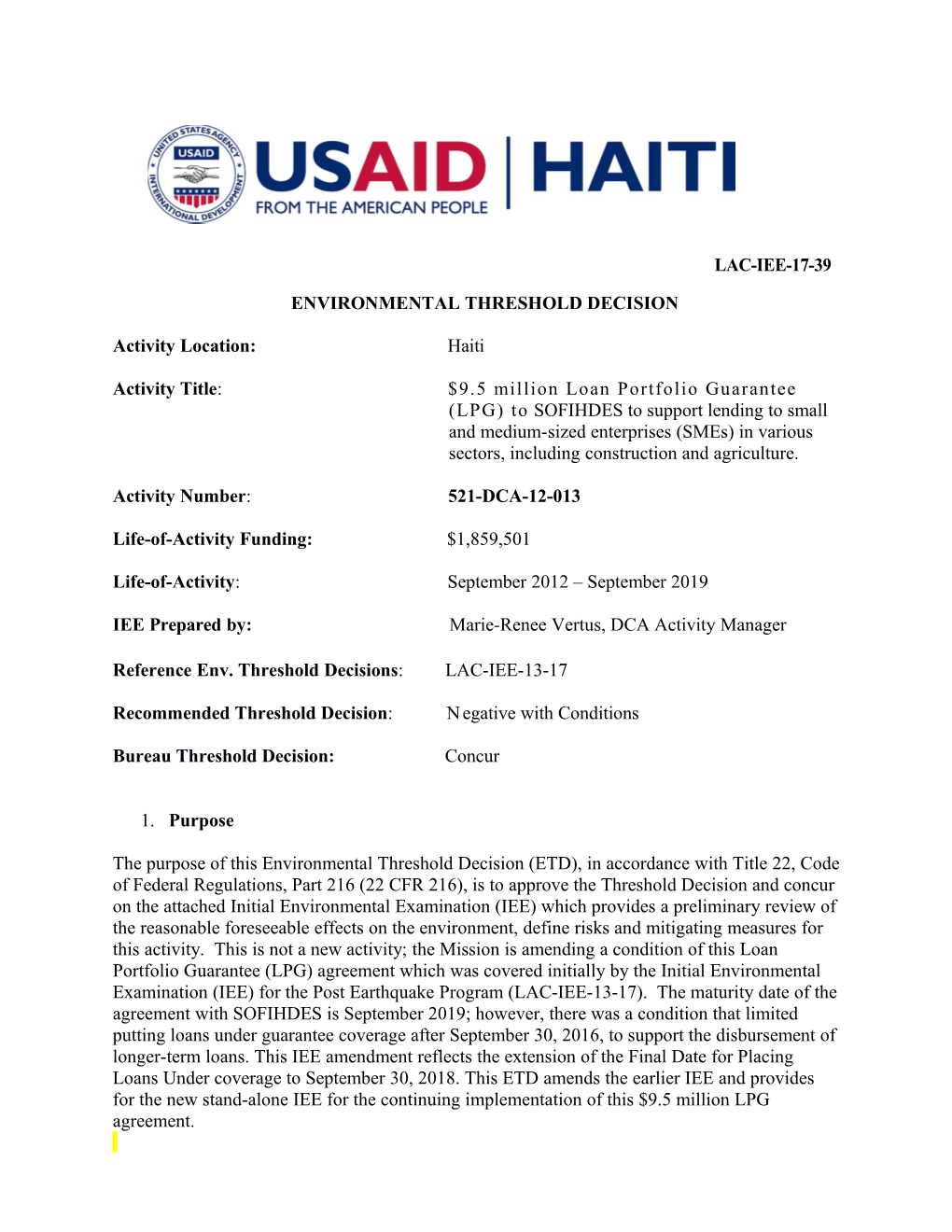 Environmentalthreshold Decision