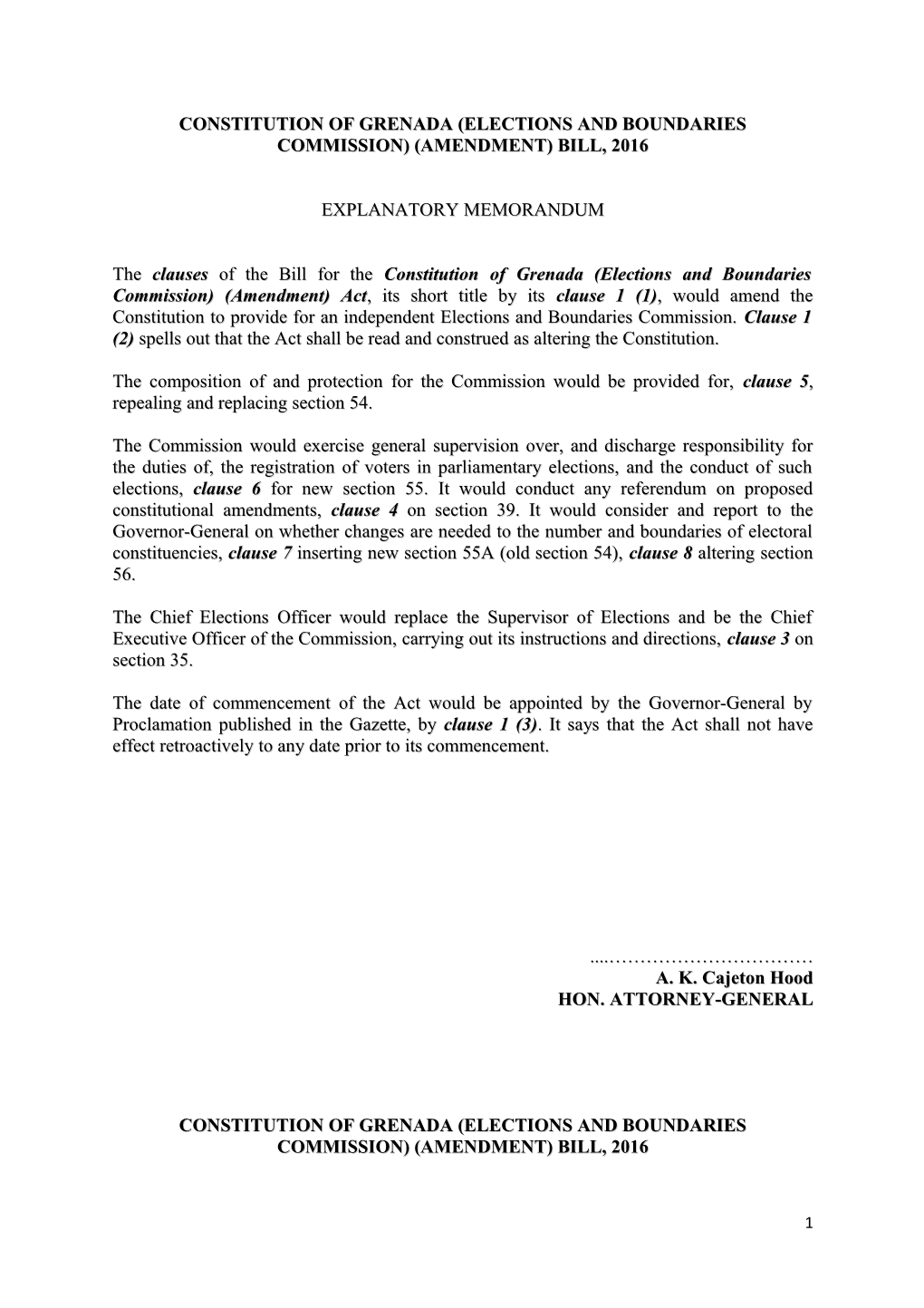 Constitution of Grenada (Elections and Boundaries Commission) (Amendment) Bill, 2016