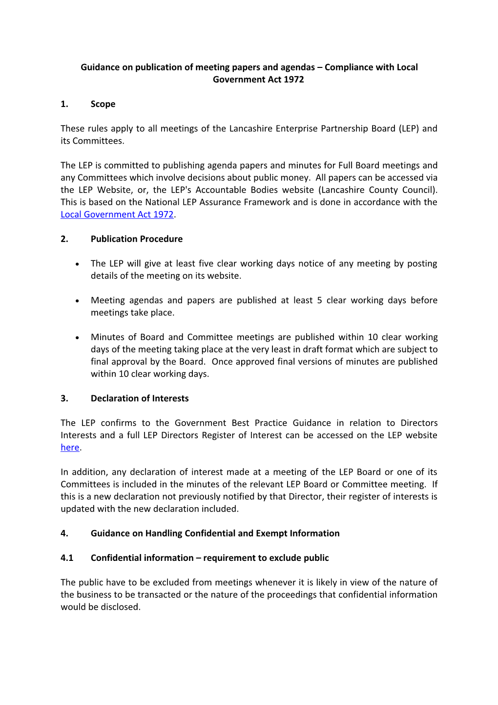 Guidance on Publication of Meeting Papers and Agendas Compliance with Local Government Act 1972