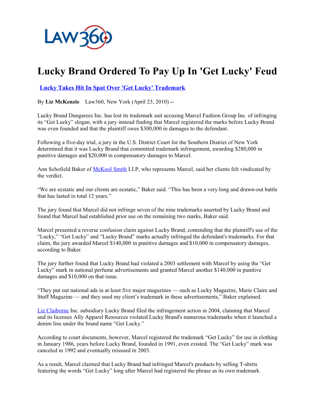 Lucky Brand Ordered to Pay up in 'Get Lucky' Feud
