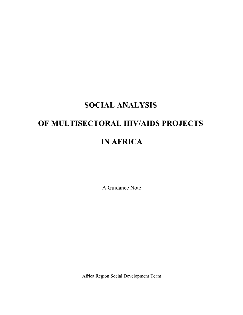 Social Dimensions of Multisectoral Hiv/Aids Projects in Africa