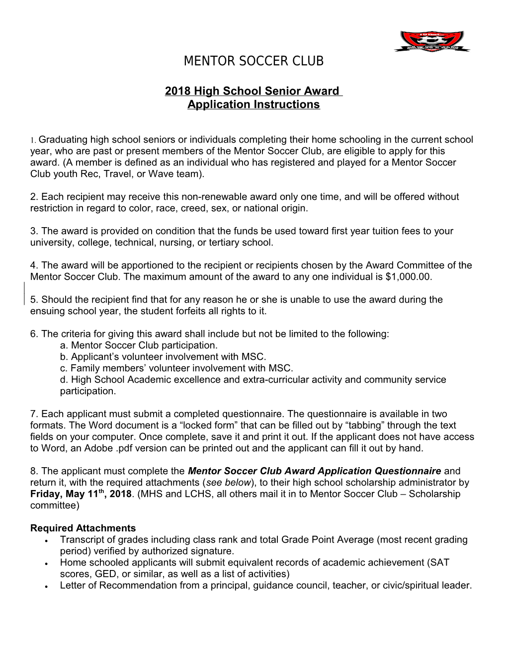 2018 High School Senior Award