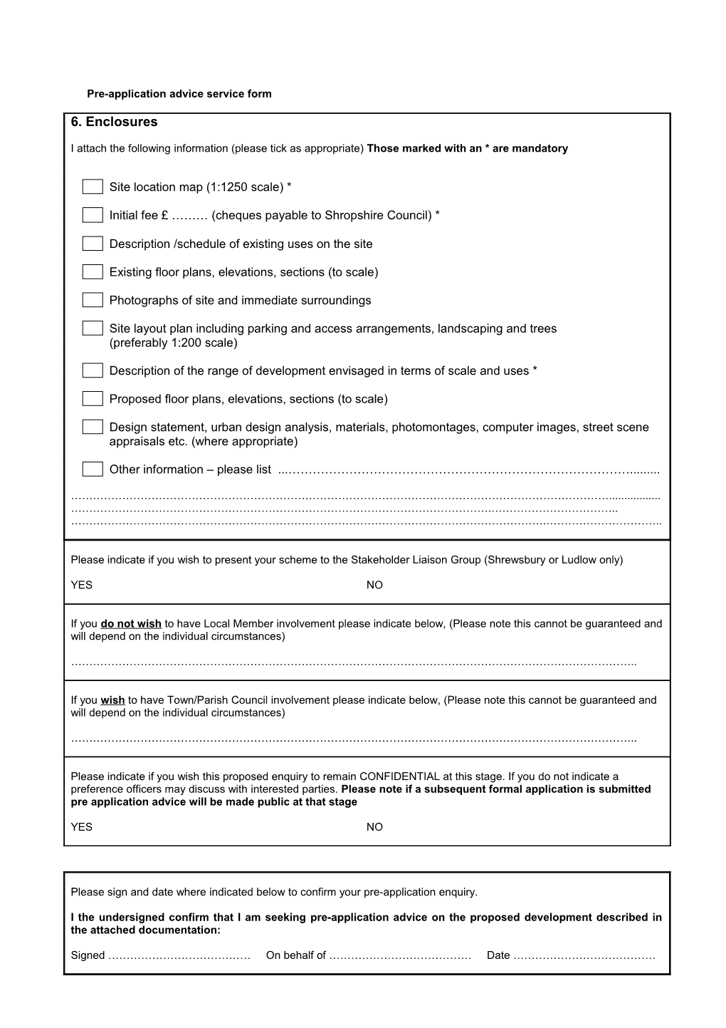 Pre-Application Advice Service Form (Non-Householder)