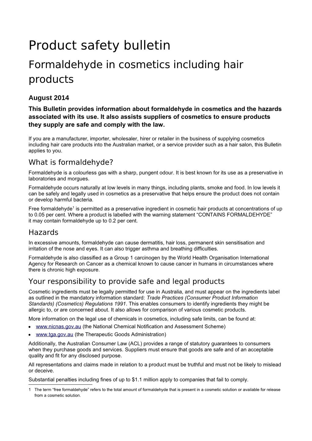 Formaldehyde in Cosmetics Including Hair Products
