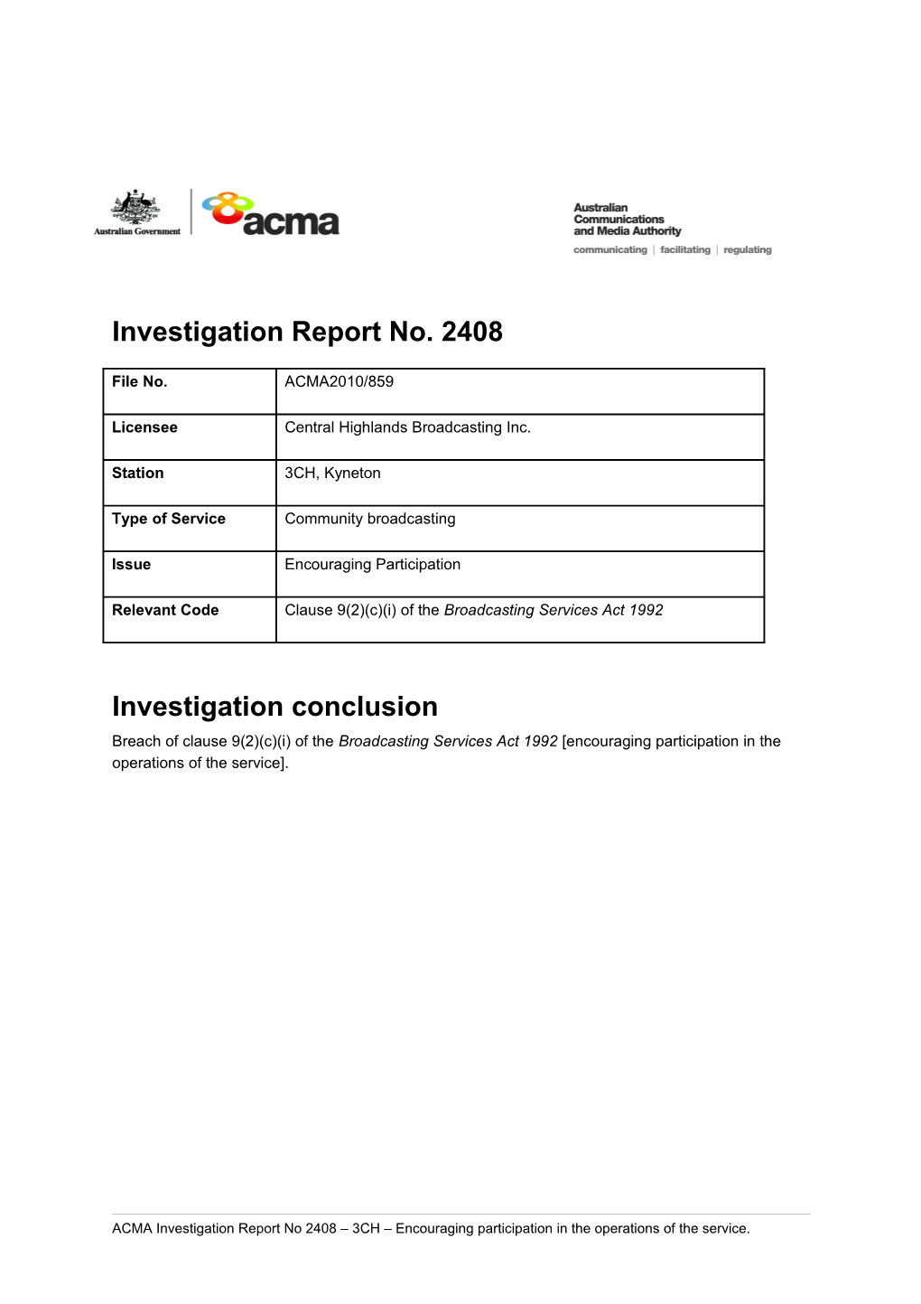 Investigation Report No. 2408