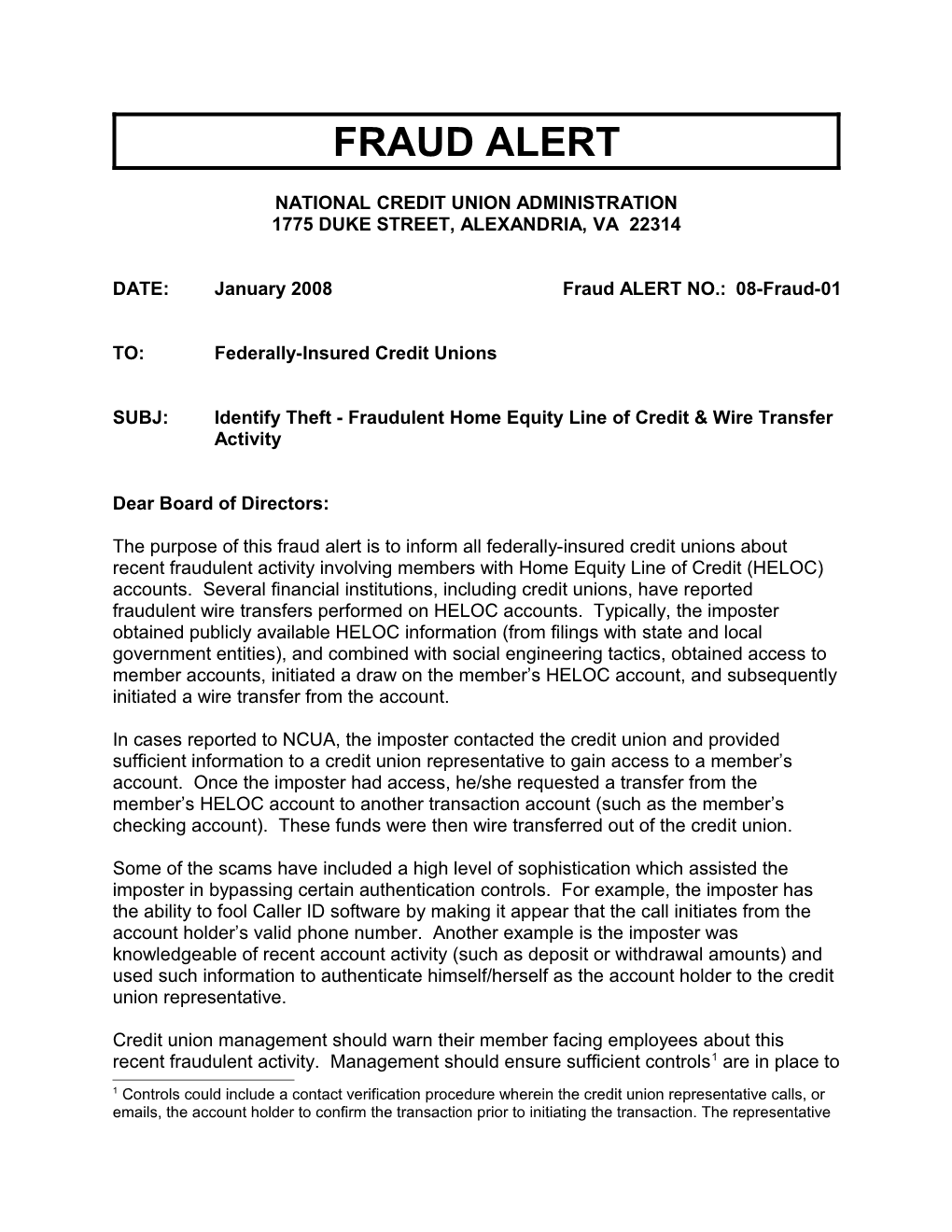 NCUA Fraud ALERT