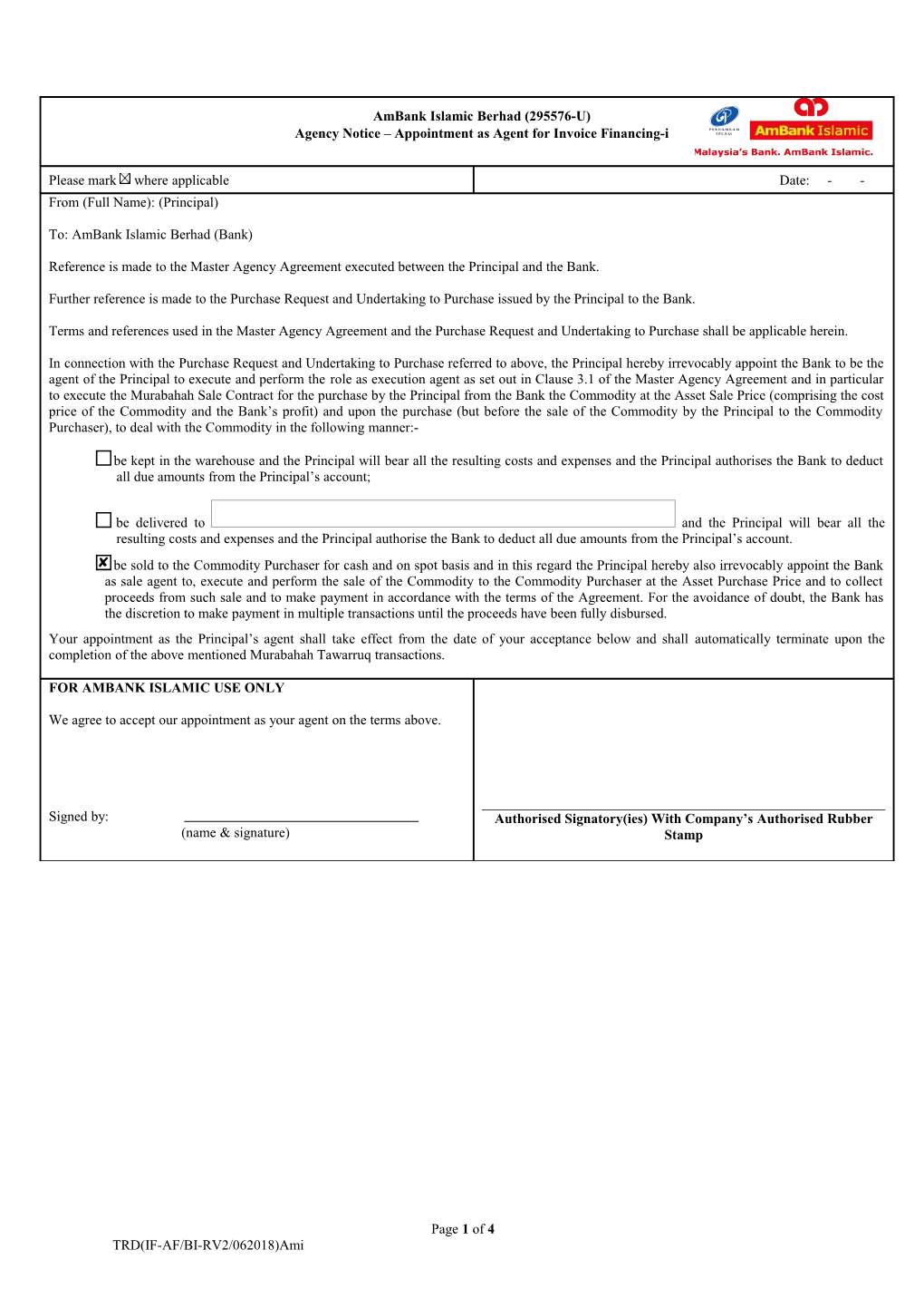 Purchase Request and Undertaking to Purchase