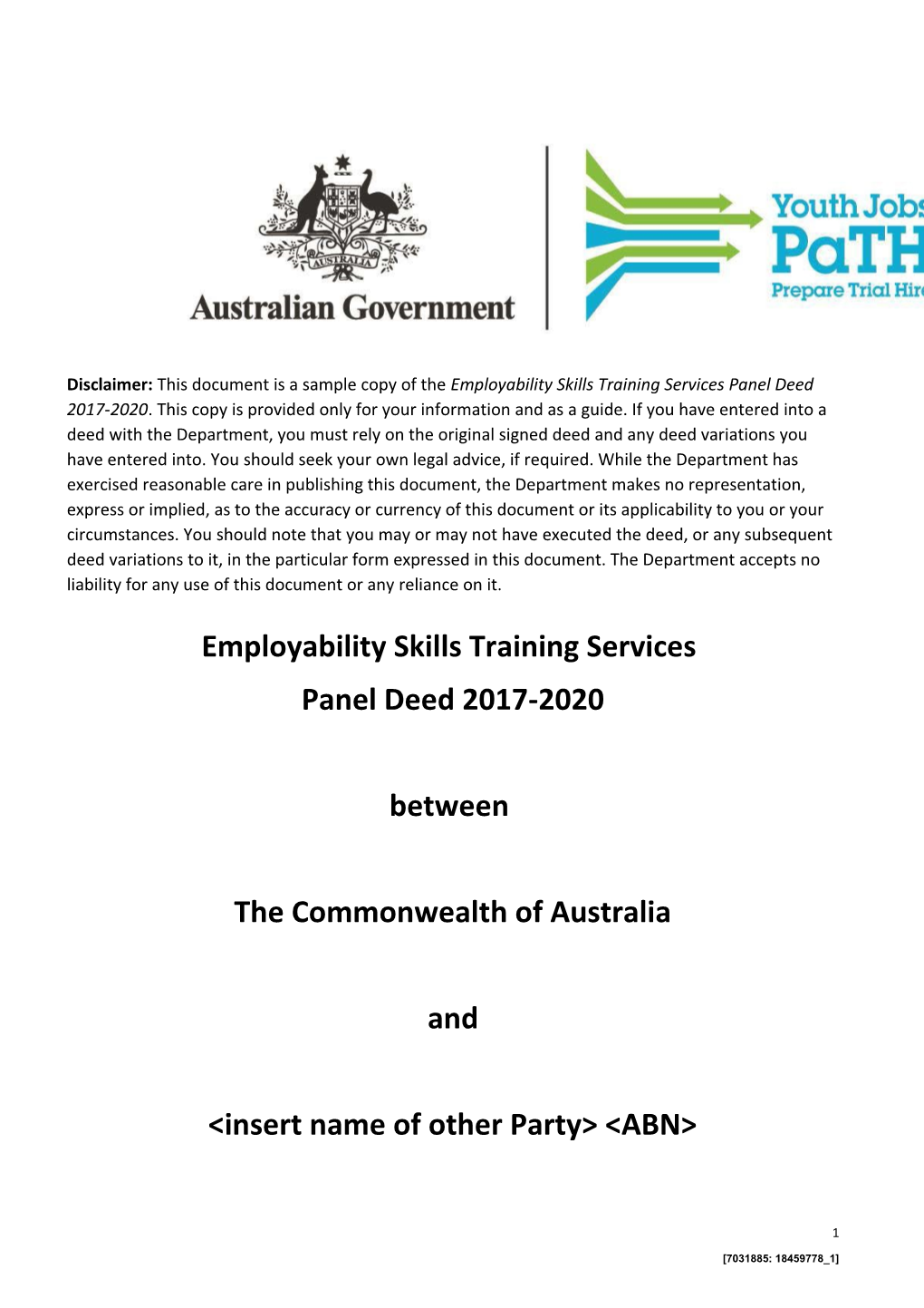 Employability Skills Training Services Panel Deed 2017-2020