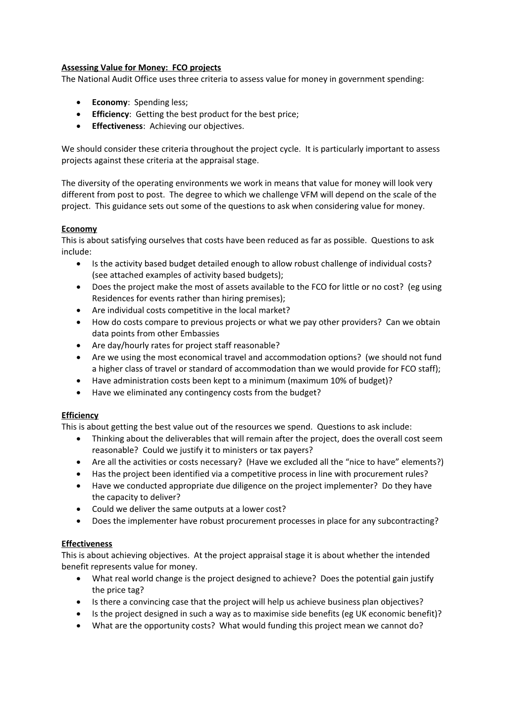 Assessing Value for Money: FCO Projects