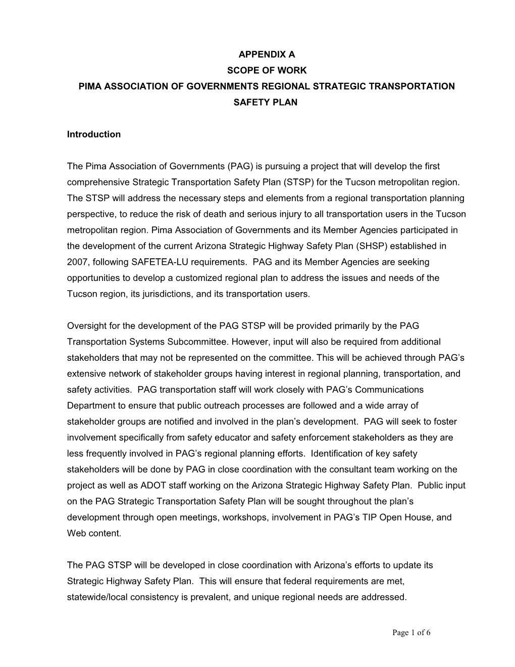 Pima Association of Governments Regional Strategic Transportation Safety Plan