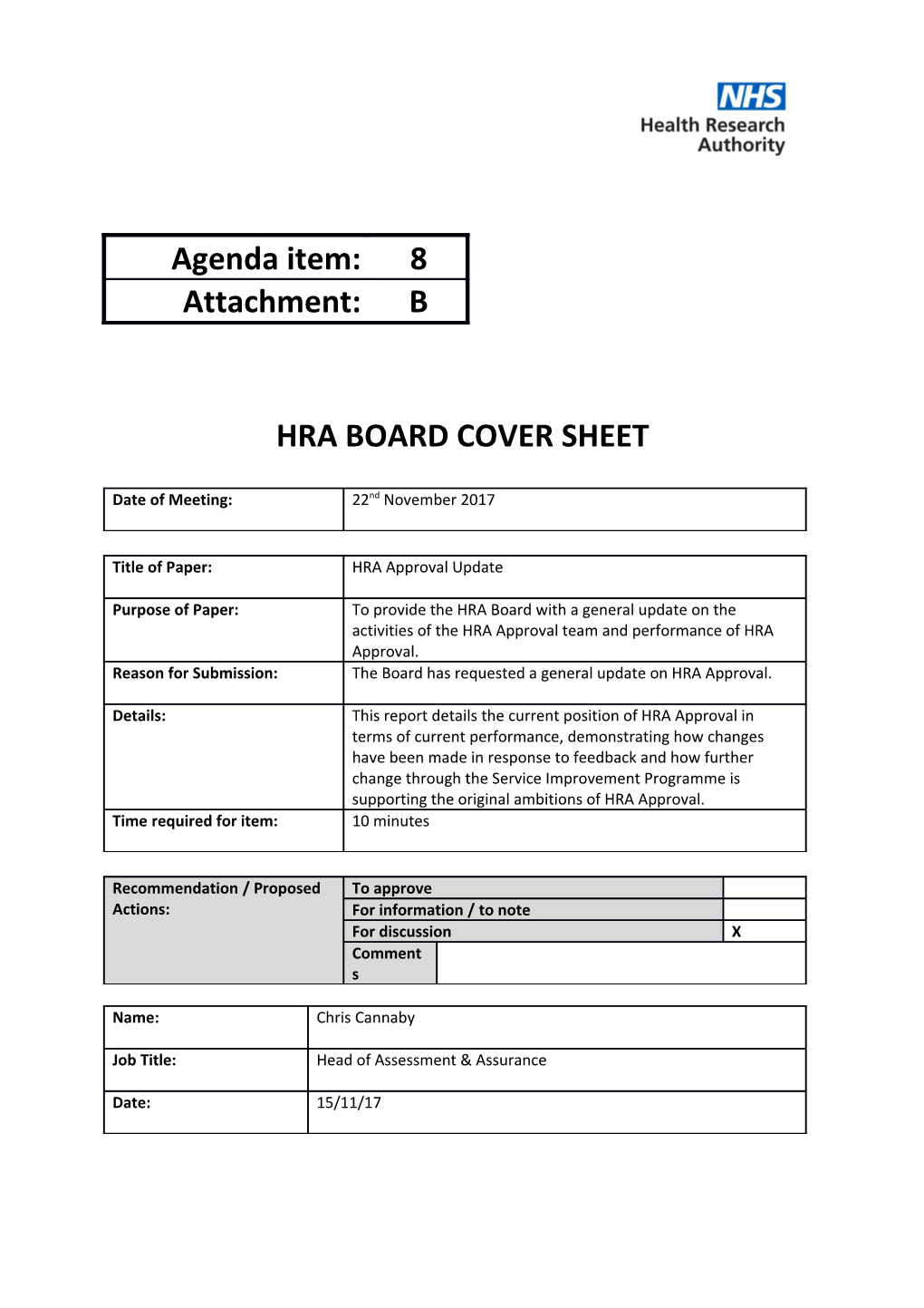 HRA Approval Update for Leadership Team and HRA Board