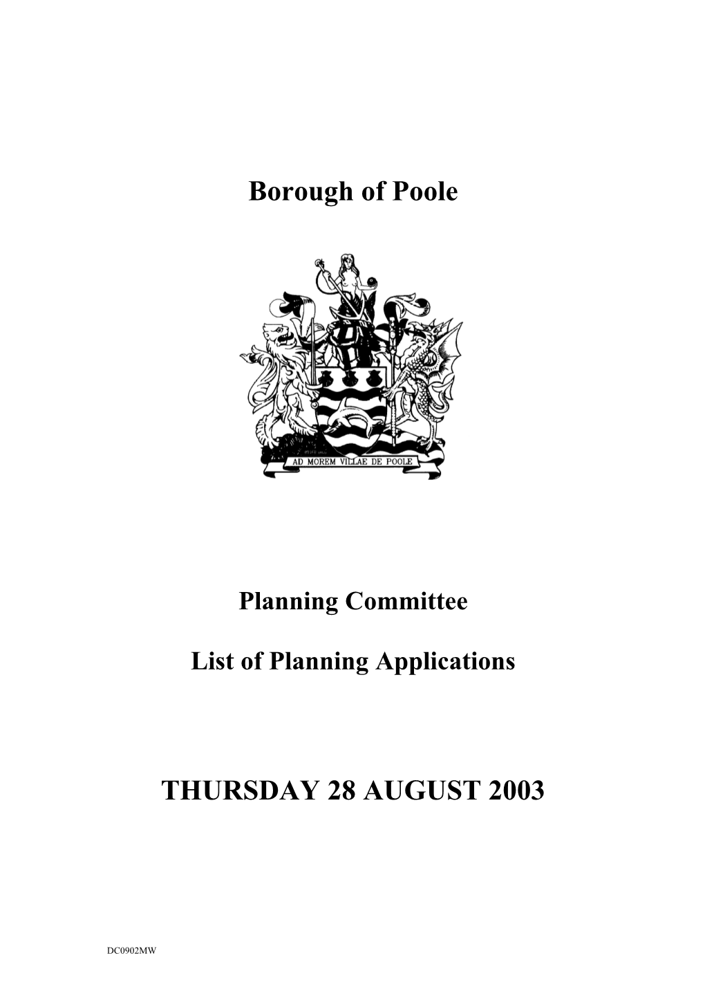 Final Plans List - 28 August 2003
