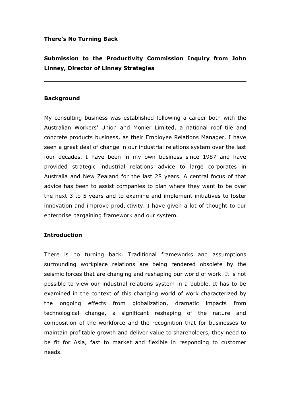 Submission 113 - Linney Strategies - Workplace Relations Framework - Public Inquiry