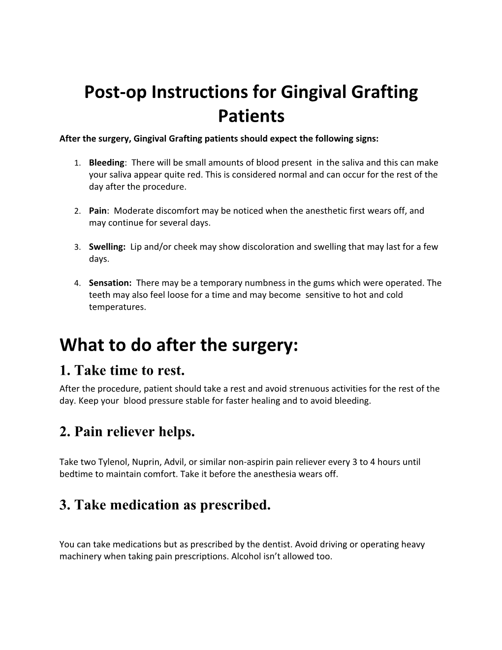 Post-Op Instructions for Gingival Grafting Patients