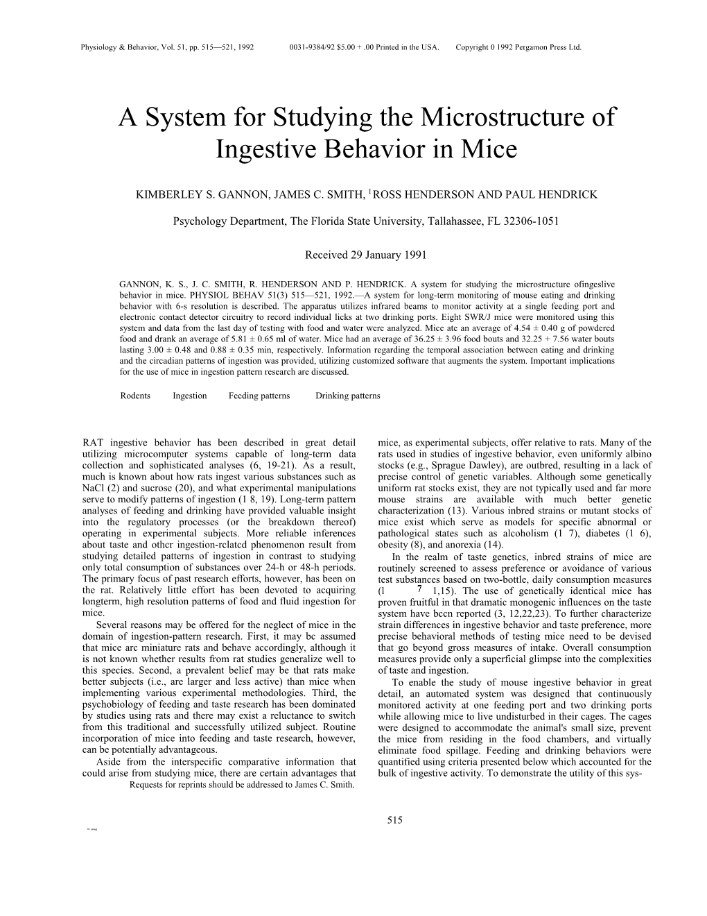 A System for Studying the Microstructure of Ingestive Behavior in Mice