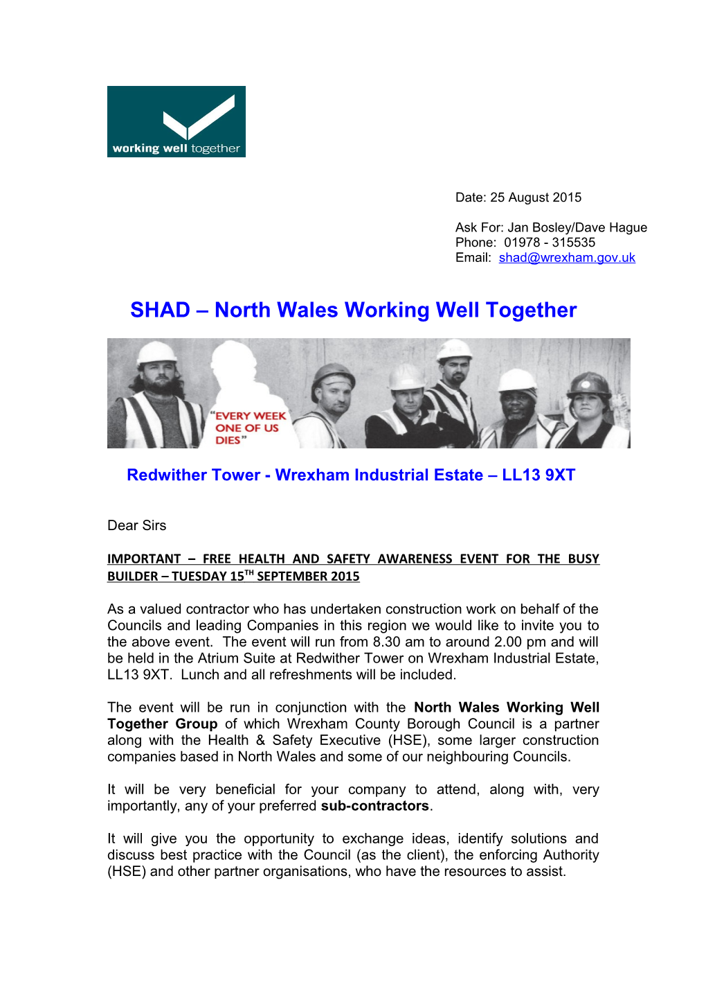 SHAD North Walesworking Well Together