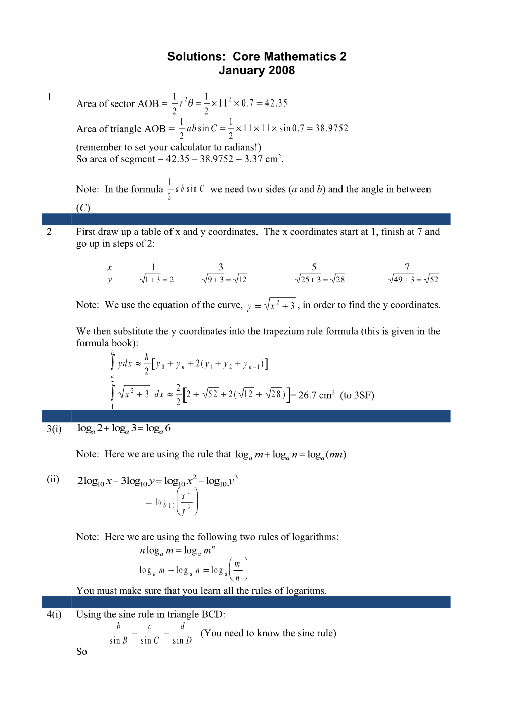 Solutions: Core Mathematics 2