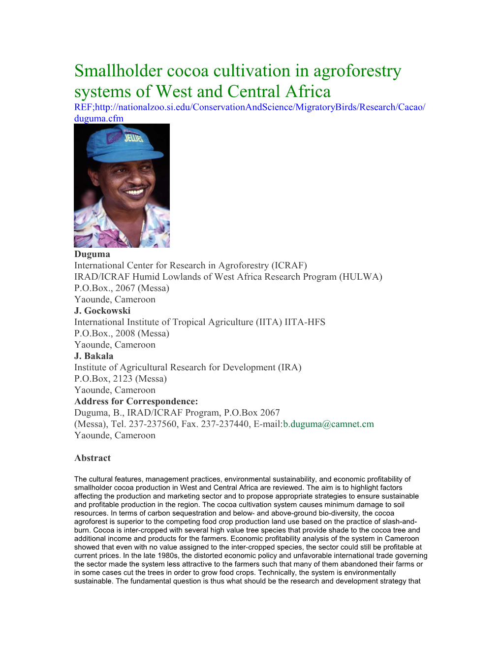 Smallholder Cocoa Cultivation in Agroforestry Systems of West and Central Africa