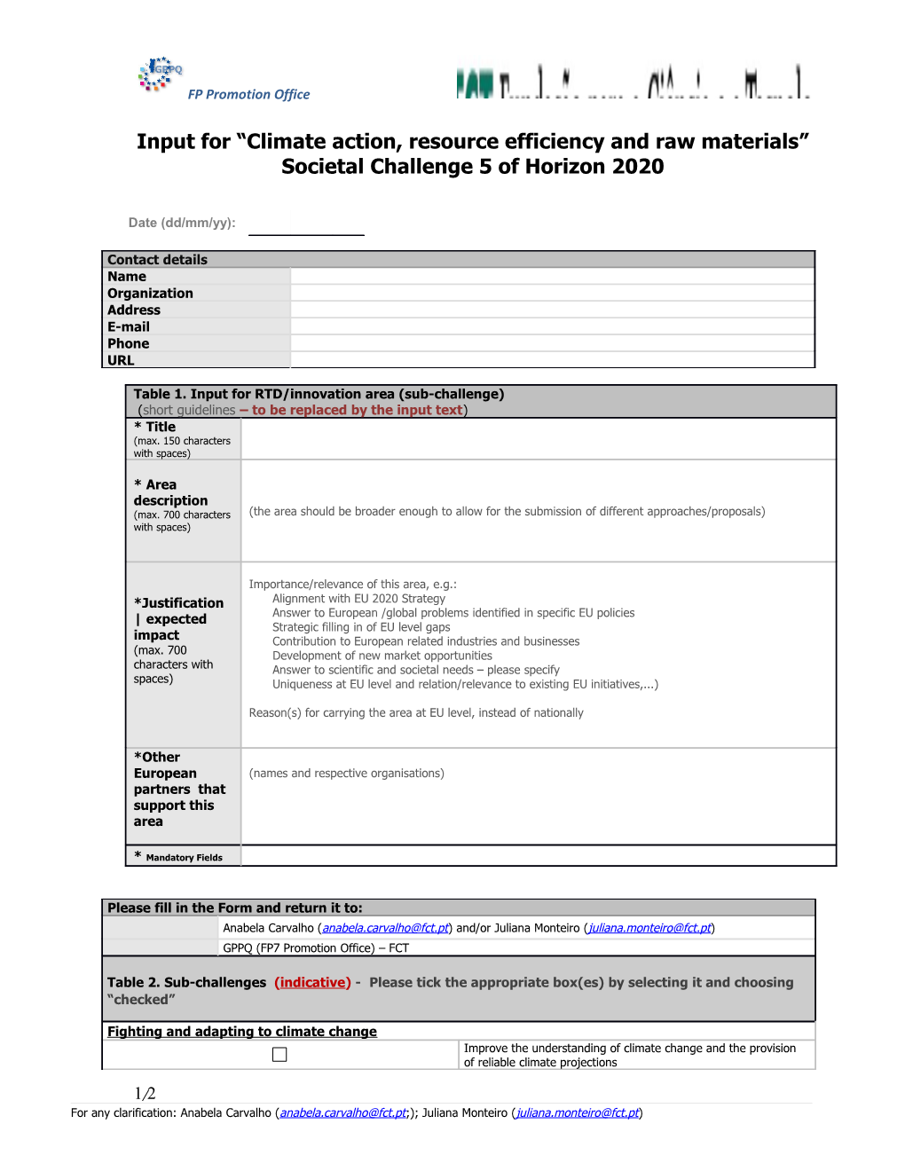 Input for Climate Action, Resource Efficiency and Raw Materials Societal Challenge 5 Of