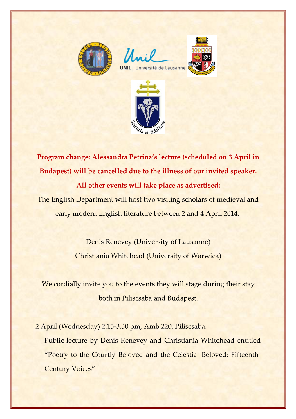 The English Department Cordially Invites You to the Public Lecture On