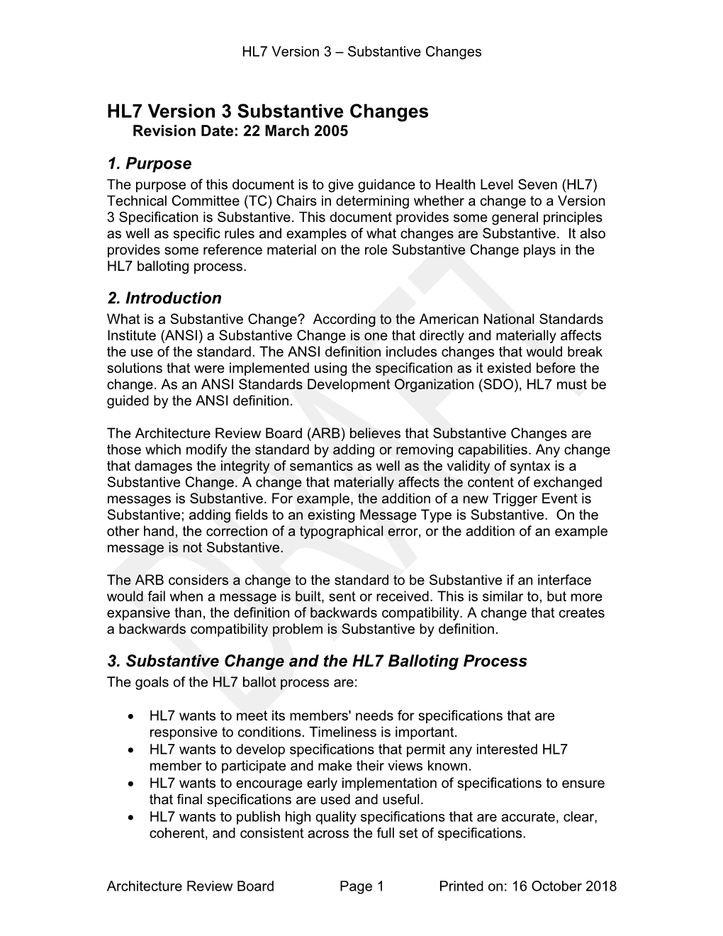 HL7 Version 3 Substantive Changesrevision Date: 22March 2005
