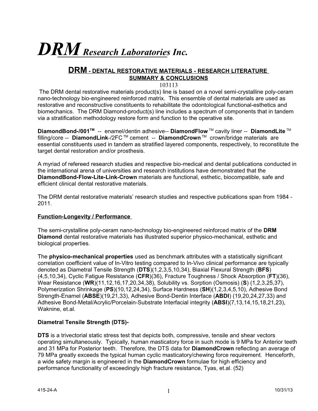 Drm - Dental Restorative Materials - Research Literature