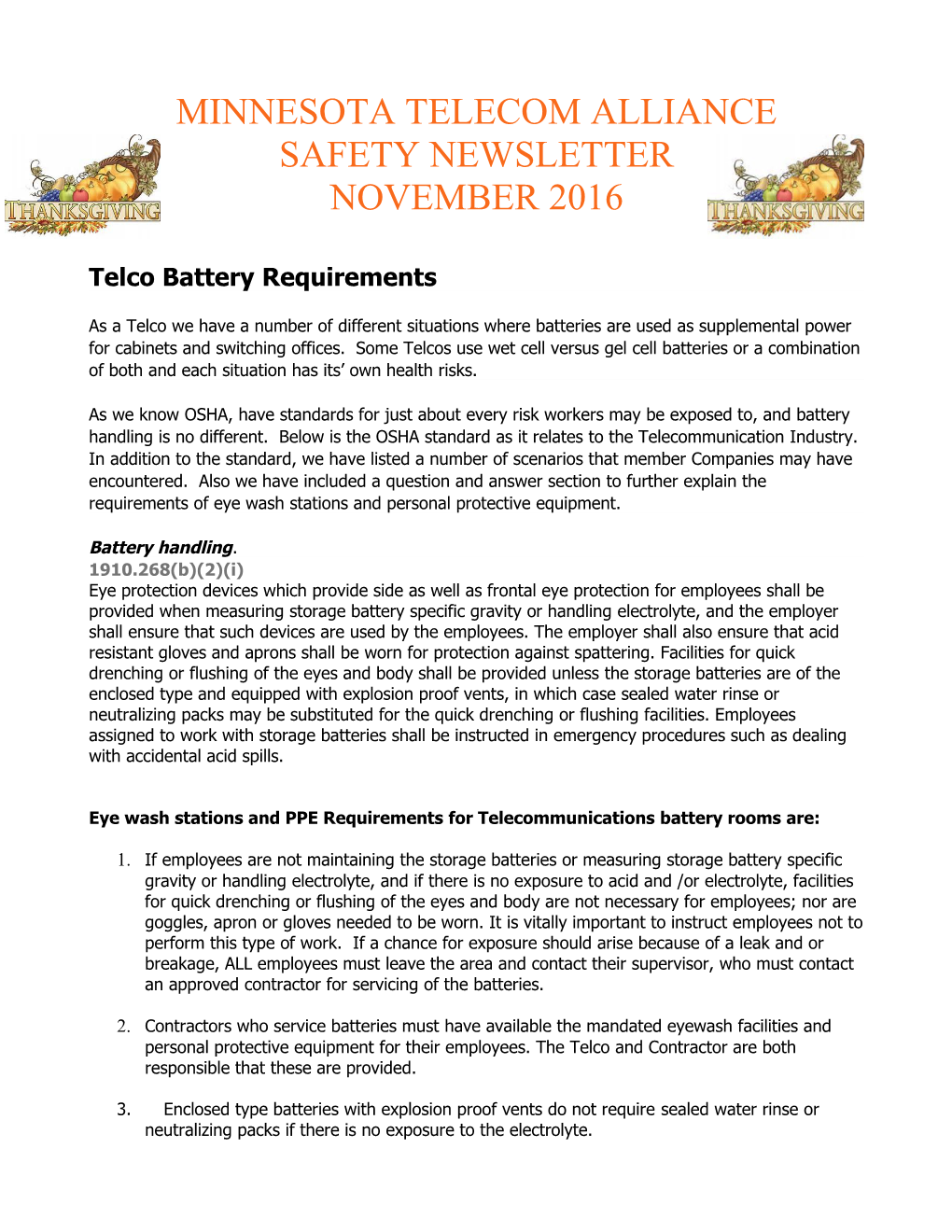 Minnesota Telecom Alliance Safety Newsletter November 2016