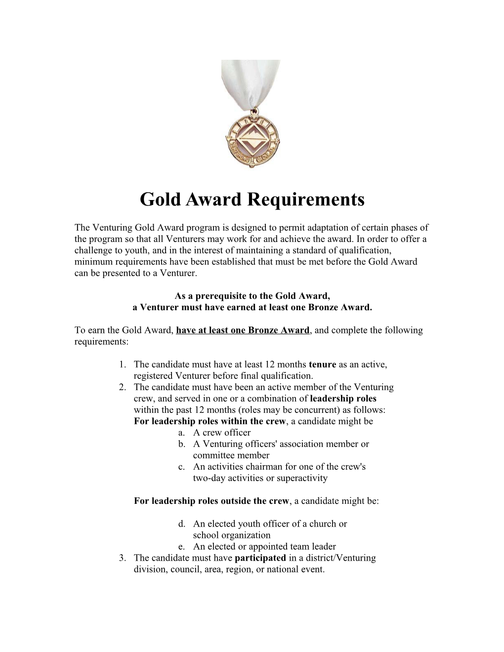 Gold Award Requirements
