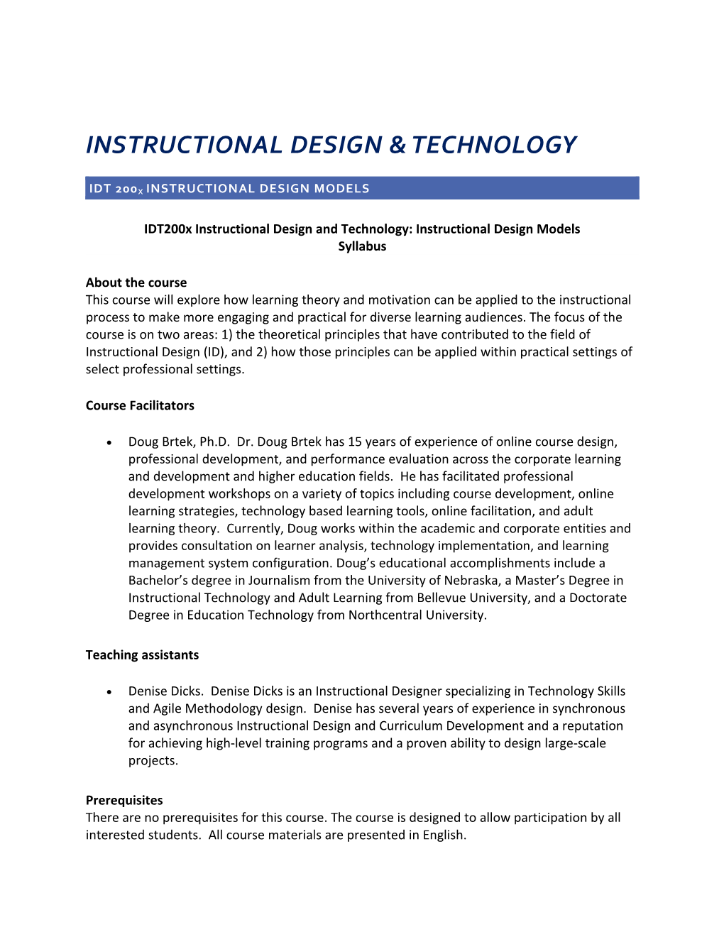 IDT 200Xinstructional Design Models