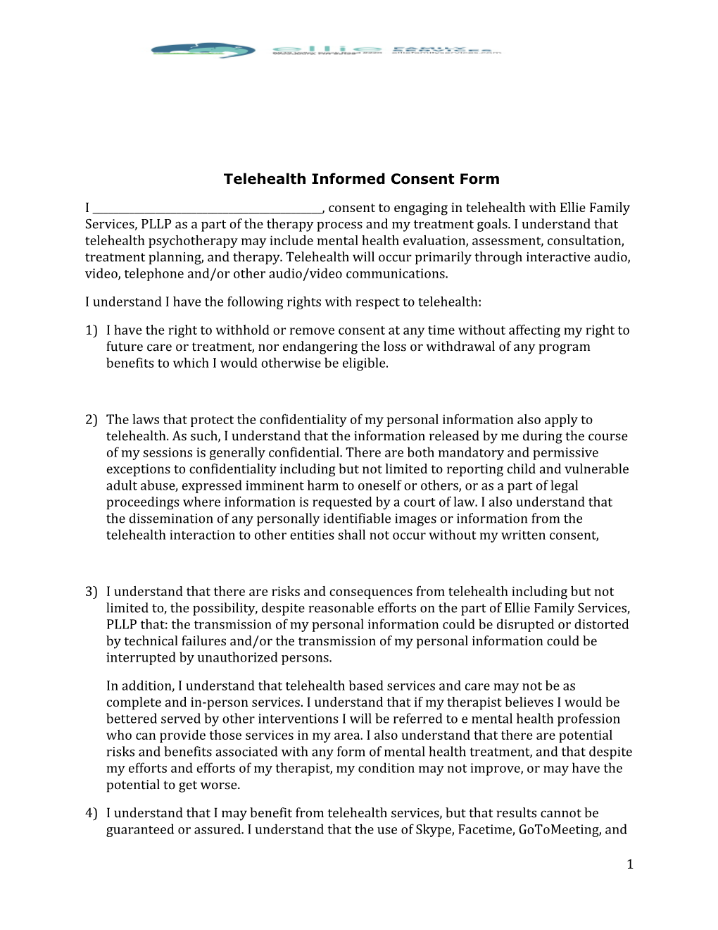 Telehealth Informed Consent Form