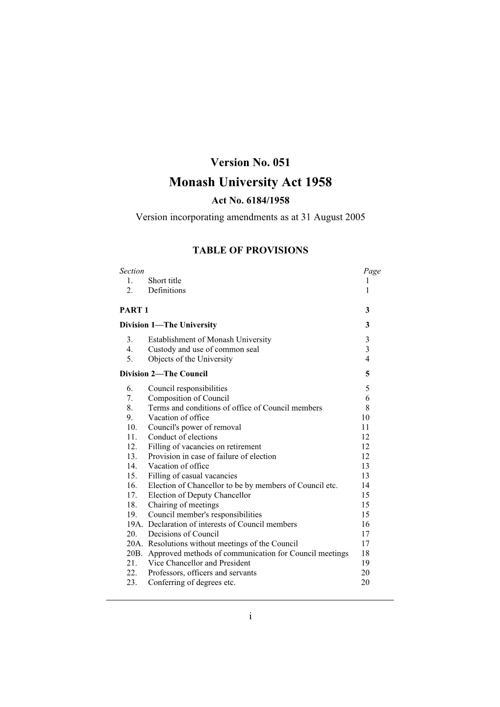 Monash University Act 1958