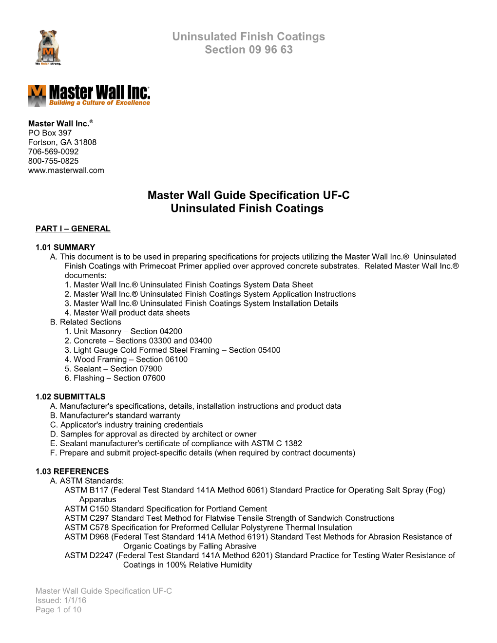 Master Wall Guide Specification UF-C