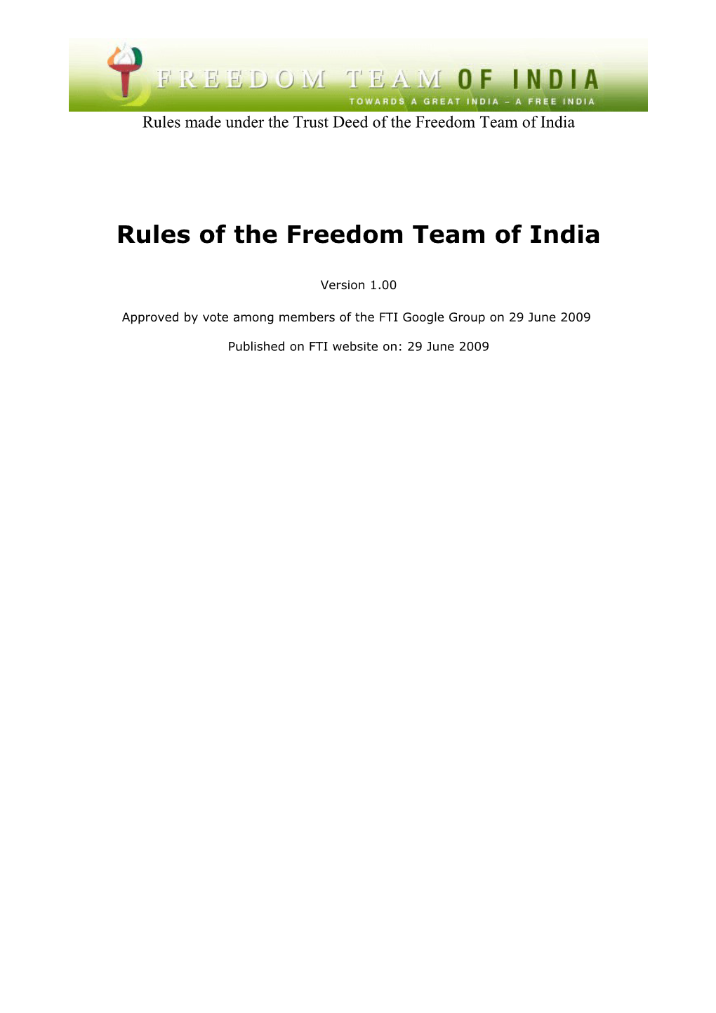 Rules of the Freedom Team of India