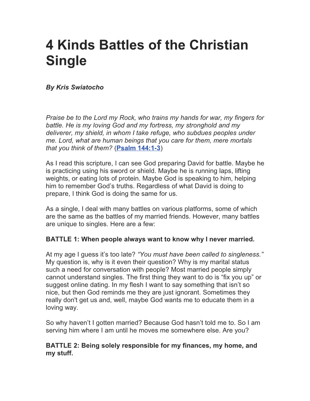4 Kinds Battles of the Christian Single