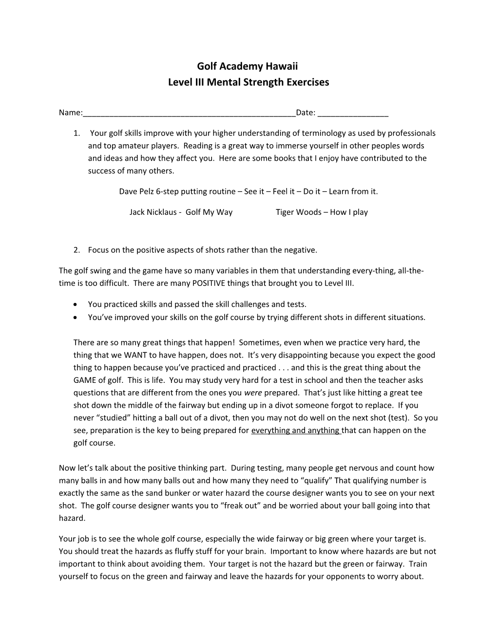 Level III Mental Strength Exercises