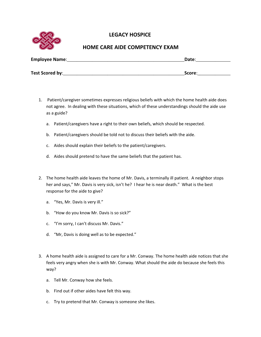 Home Care Aide Competency Exam