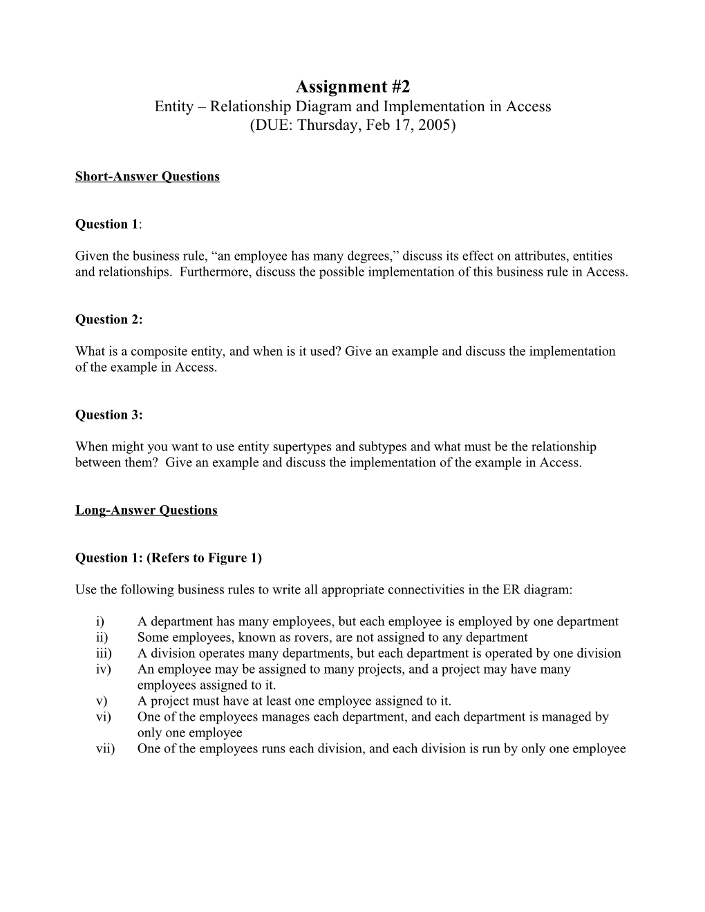 Entity Relationship Diagram and Implementation in Access