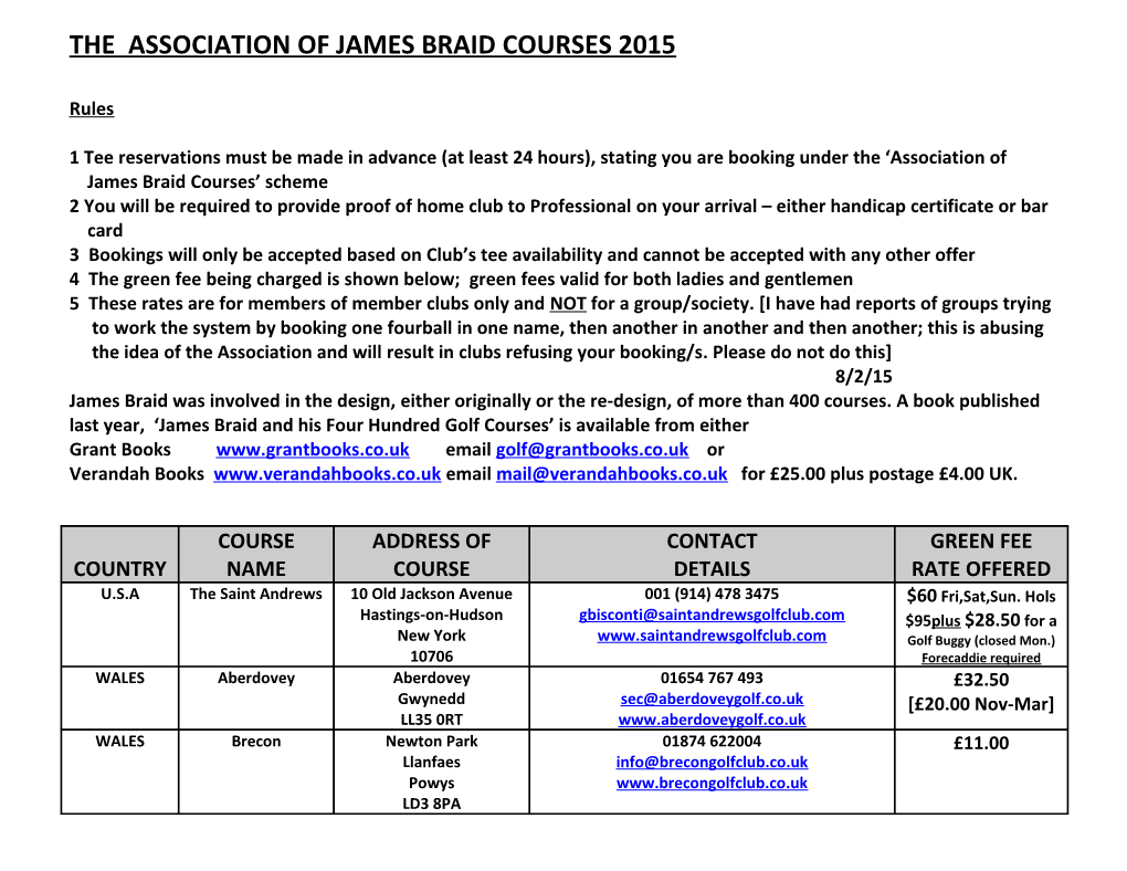 The Association of James Braid Courses 2015