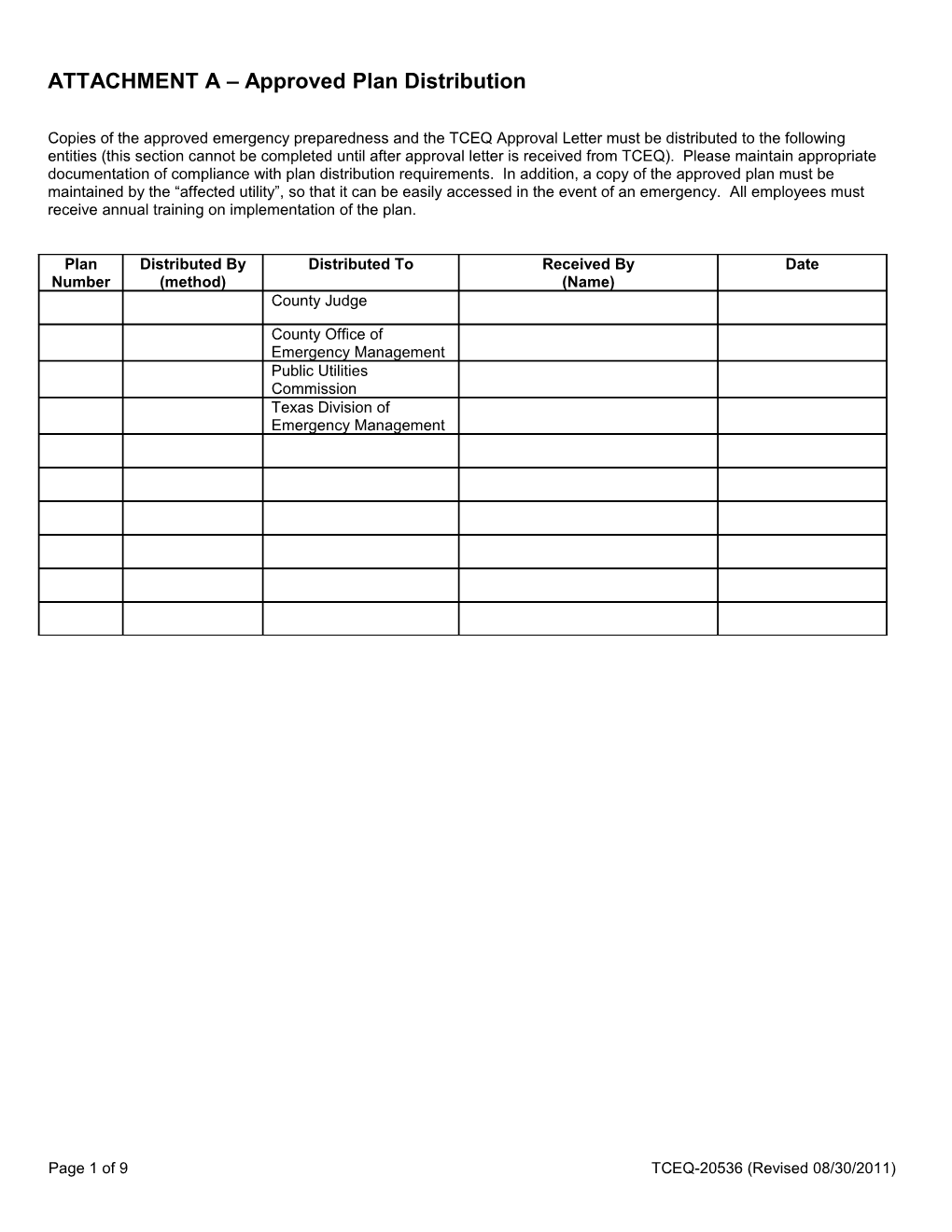 ATTACHMENT a Approved Plan Distribution