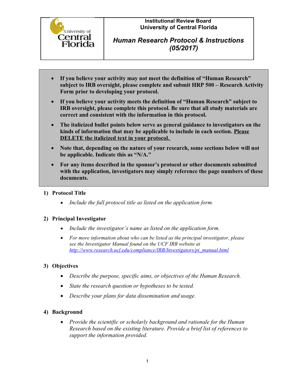 Human Research Protocol & Instructions (05/2017)