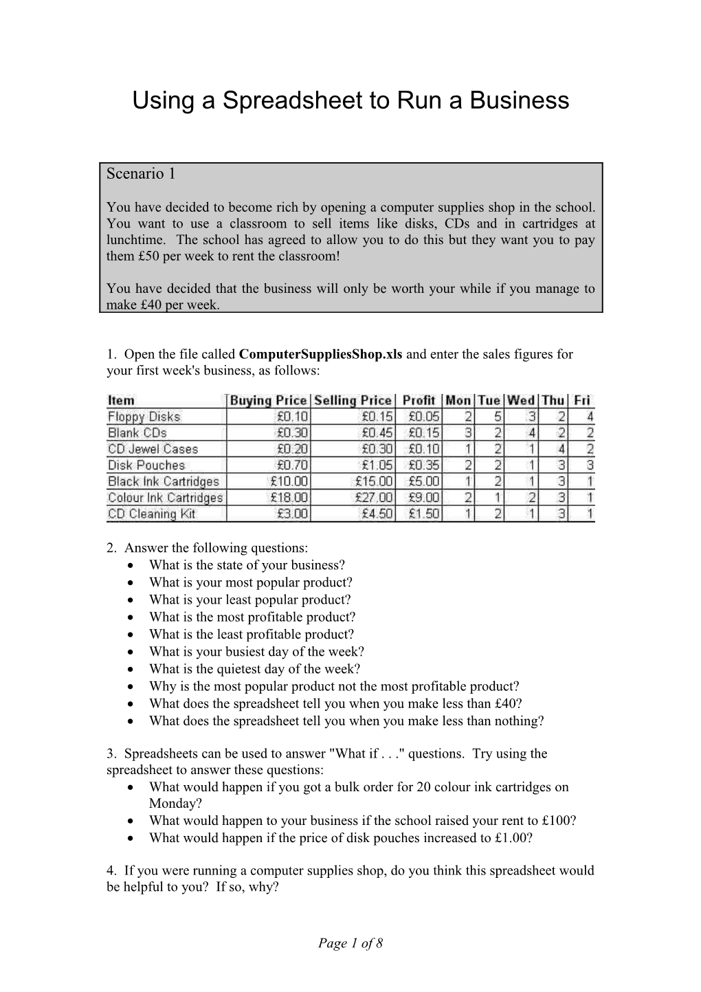 Using a Spreadsheet to Run a Business