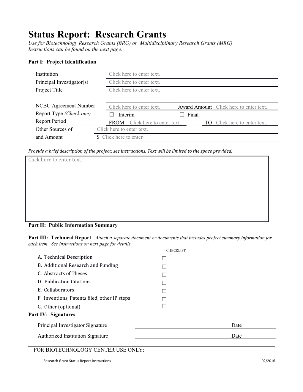 Status Report: Research Grants